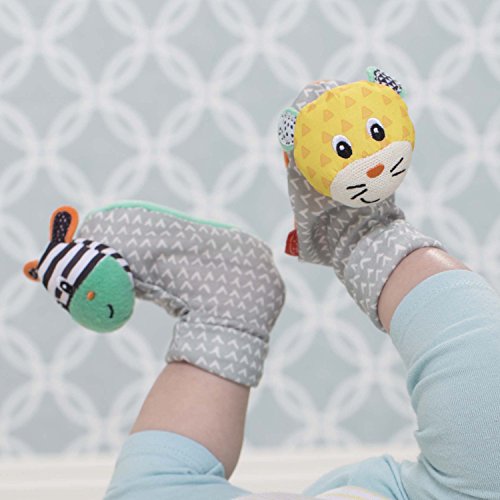Infantino zvečke stopala, Zebra & amp; gepard ,meke zvečke čarapa za bebe-podstiče koordinaciju ruku i očiju