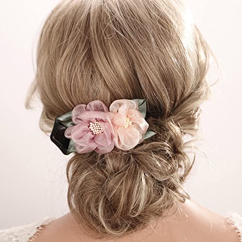 Aimimier Bridal dvostruka cvijeća kopča za kosu za gustu kosu Snažno drži Barrettes Modni frizurni stil
