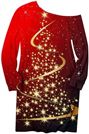 Ruziyoog Tshirt haljina za žene Sretan Božić Tree Print Casual haljine za žene Holiday grafički Dugi rukav