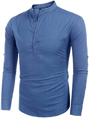 Muška pamučna platnena Henley košulja Dugi rukav sa dugmetom do plaže Yoga Shirts ljetna jednobojna bluza za ovratnik