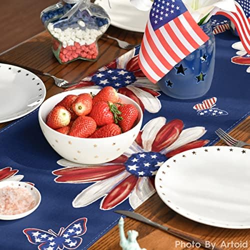 Artoid Mode američka zastava leptir tratinčica 4. jula trkač stola, Dan sjećanja Patriotska kuhinja trpezarijski