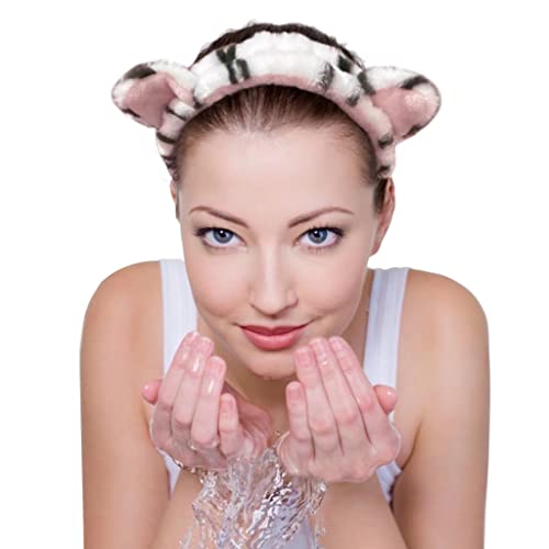 OZBLAY 2 kom žene životinjsko uho Tiger Print Fuzzy Hairband Makeup traka za glavu elastični rastezljivi