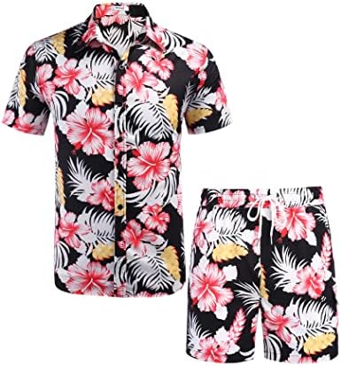 Wataxii Muške hawiian majice Havajska majica kratkih rukava Majica i kratke hlače 2pcs casual plaže tropske