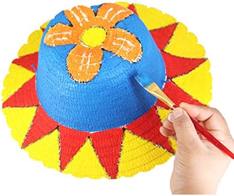 Funpa 6pcs Kids Partw Hat valovita ivica ukrasna DIY slikarska plaža sunčana šešir slama grafita šešir