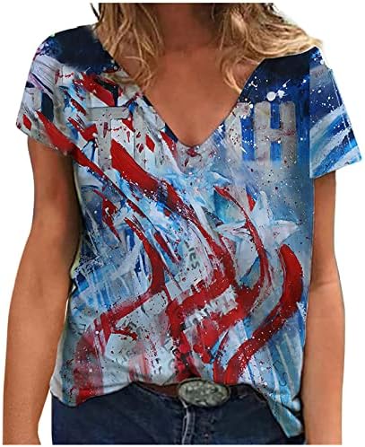 FFENYAN američka majica zastava za žene kratki rukav V izrez majica Patriotski vrhovi 4. jula USA bez rukava