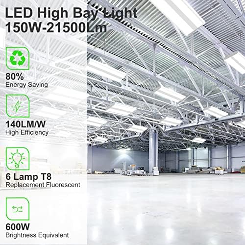 bulbeats 8 paket LED High Bay Shop svjetlo za velike površine osvjetljenje, 2FT 150w [Eqv.600w MH/HPS] 5000k linearno viseće svjetlo za dnevno svjetlo za garažu skladišta, ušteda energije do 5600KW * 8/5yrs