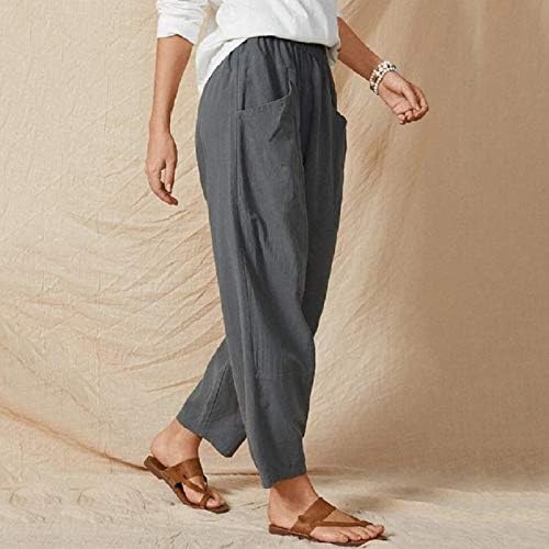 Miashui ženske pantalone elastični struk Casual pantalone pamuk elastični čvrsti ležerni džep struka labava