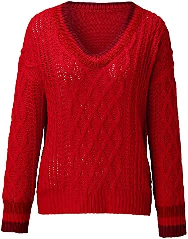 Beuu ženski dugi rukav Slouchy pleteni džemper izgubio je V-izrez pulover Jumper vrhovi pad cvrkut pletenog