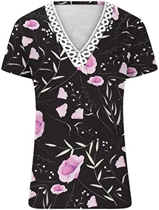 Ljetna jesen cvjetna grafička bluza Žene kratkih rukava 2023 Duboko V izrez čipka pamuk Lounge Top majica