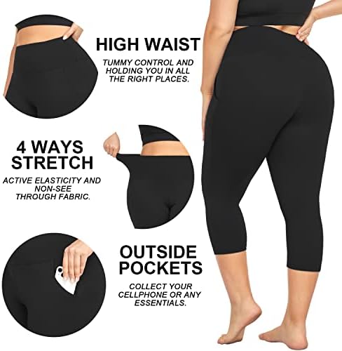 yeuG ženske Kapri helanke Plus Size sa džepovima-2 pakovanja treninga za jogu sa visokim strukom za kontrolu stomaka XL - 4XL