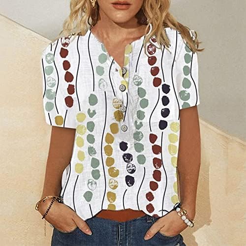 ZEFOTIM ženske majice i bluze,ljetne Casual štampane majice sa dekolteom sa dugmadima labave kratke rukave
