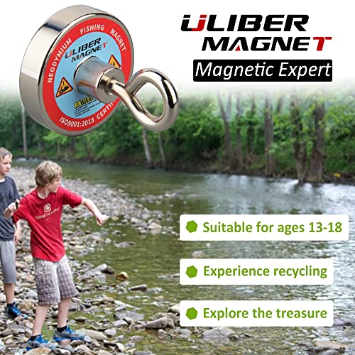 ULIBERMAGNET Magnet za ribolov, moćni neodimijumski magneti od 220 lb sa 10m najlonskim užetom za magnetni ribolov, reciklažu, lov na blago u rijeci, jezeru
