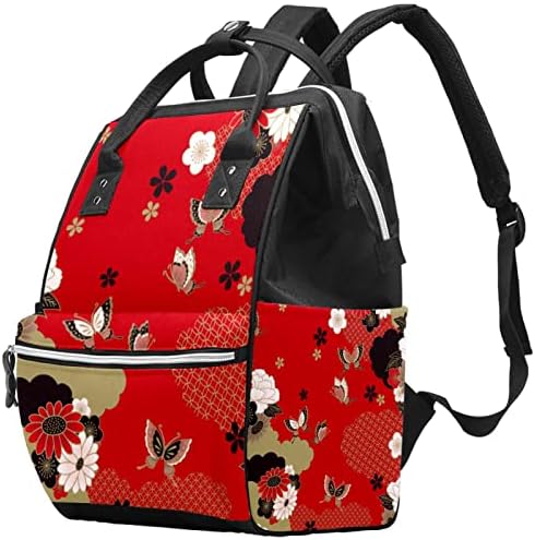 Guerotkr Travel Backpack, Bag za pelene, Backpad Pelenerine, Japan Art Cvijet crveni cvjetni uzorak