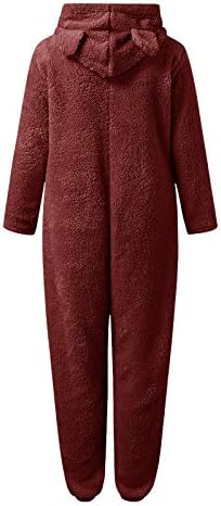 Niceone Winter Oncee za žene Topla Sherpa Romper Fuzzy Fleece Pajama Jedan komad patentni patentni patentni