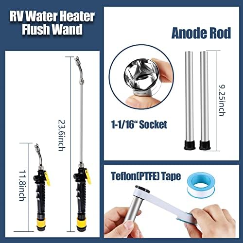 4 pakovanja RV bojlera anodni štap & amp; RV bojler sa ispiranjem štapa sa šesterokutnim ključem alat za