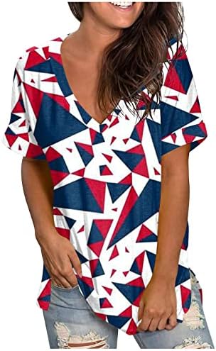 Tunic vrhovi Ženski kratki rukav 4. juli Patriotski tiskani TOP Ležerne bluze O-izrez Majice Flowy Comfort