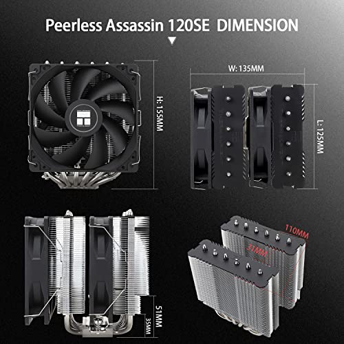 Thermalright Peerless Assassin 120 se CPU Air Cooler, Dual Tower 6 toplotna cijev, Dual 120mm TL - C12c PWM CPU Fan, za AMD AM4/AM5/Intel LGA 1700/1150/1151/1200, AGHP tehnologija, aluminijumski hladnjak
