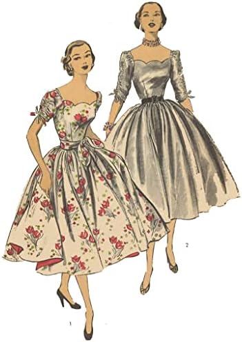 Šiveni uzorak šiljanja iz 1950. godine: večernja haljina sa skelopiranim izrezom, crnoj i bijelom, A6122
