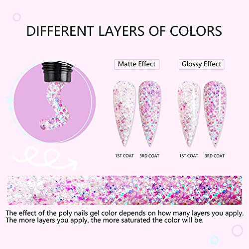 Saviland Poly nail gel Kit-12 boja Poly nail Extension Gel Set 15g Glitter Pink Purple Builder Nail Poly