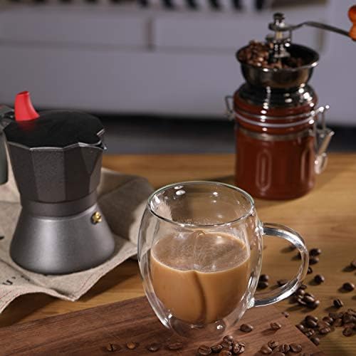 Yueshico izolirane krigle kafe - dvostruko zidno staklene šalice kave čisto staklene čaše za kafu 12,7 oz