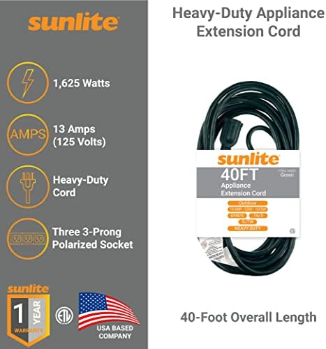 Sunlite 04201-SU vanjski Produžni kabl od 40 stopa sa tri uzemljene utičnice, za teške uslove rada, žica