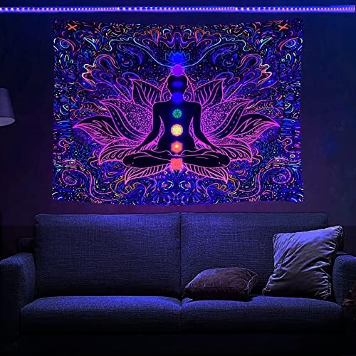 Veemonik Blacklight chakras tapisestry, duhovna tapiserija joga meditacija hipi tapiserije zidni viseći,