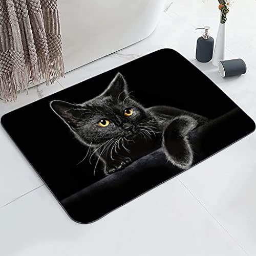 Yisumei Slatka crna mačka, neklizajući super apsorpcijski tepih za kadu s gumenim podlogom, prikladan pod