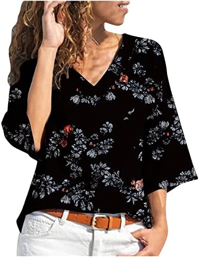 Teen Girl T majice 3/4 zvona na vrhu majica dubirt duboki V izrez Spandex cvjetni opušteni fit seksi srednjovjekovna