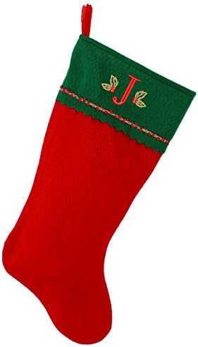 Monogramirani me vezeni početni božićni čarapa, zeleni i crveni filc, početni j