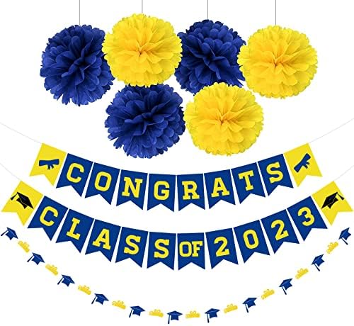 Plavi i zlatni dekoracije za diplomiranje 2023 Klasa 2023 Diplomski ukrasi čestitke klase 2023. Baner Baner