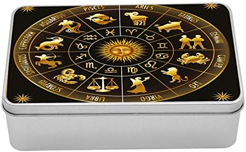 AMESONNE Astrology Metal Box, kotač Zodijak Astrologni znakovi u krugu sa Suncem Moon Image Circle, višenamjenski