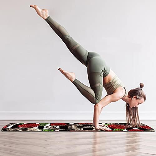 Debela neklizajuća Vježba & amp; fitnes 1/4 prostirka za jogu sa printom pruge ruže lobanje za Yoga Pilates