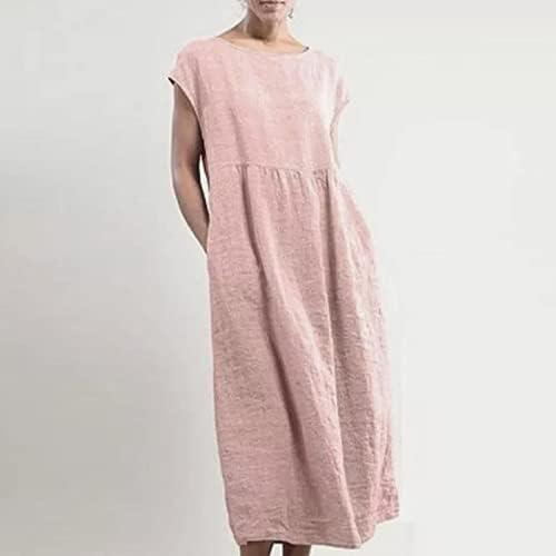 Haljine za žene, žensko ljetno casual solid boja bez rukava bez rukava, uboda pamučna posteljina haljina