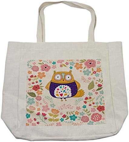 Ambesonne Owl torba za kupovinu, šareni Bird and Blooming Flowers ukrasni crteži sa inspiracijom Vintage