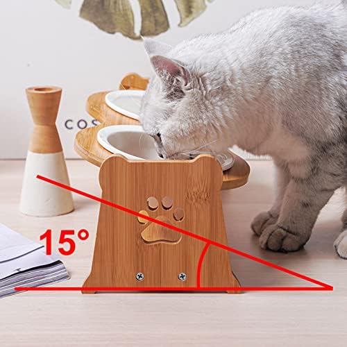Personalizirane keramičke zdjelice za hranu s drvenim štandom, podignuta zdjelica za mačku 2 različite visine