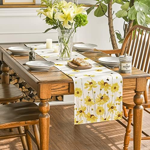 Artoid Mode Yellow Flowers Daisy Bees ljetni trkač stola, Sezonski uskršnji praznici Kuhinjski trpezarijski