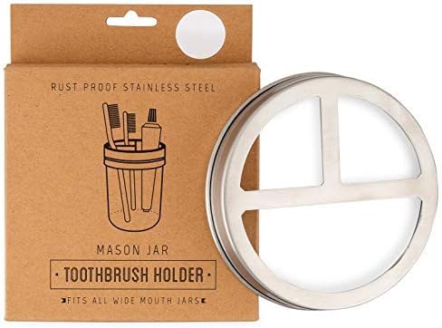 Jarmazing Products Mason Jar Držač četkica za zube - Nehrđajući čelik - za široke tegle za usta