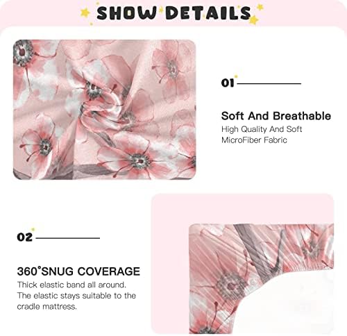 Pink cvjetni pričvršćeni lim za krevetić za pakovanje i reprodukciju playard lima za vrtić sa mekim i prozračnim