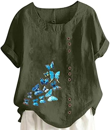 Ženska pamučna posteljina majica na vrhu Ležerne prilike Ležerne prilike Floral tines plus veličina kratkih