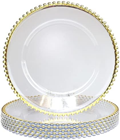 Spsyrine Clear Charger Ploče sa zlatnim obručem, set od 6 plastičnih punjača za ploče za večeru, 13-inčni