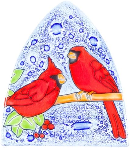 Životinjski svijet - kardinali smješteni na poklopcu noćnog svjetla od spojenog stakla - Multi