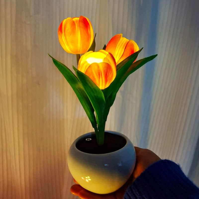 Tulip stolna lampa，stolna lampa Led simulacija cvijet 3 glave tulipana noćno svjetlo sa vazom, USB punjenje