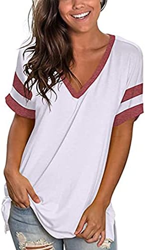 Ženske kratke rukave V izrez majice labave Casual Tee T-shirt strana Split Tunic Tops Casual Loose Fit Shirts