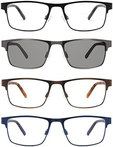 SLYLY Vision 4 pakovanja za čitanje muškaraca Plavo blokiranje metala Puni čitači okvira sa opružnim šarkama uključuju čitatelje sunca, smanjuju naočale za oči
