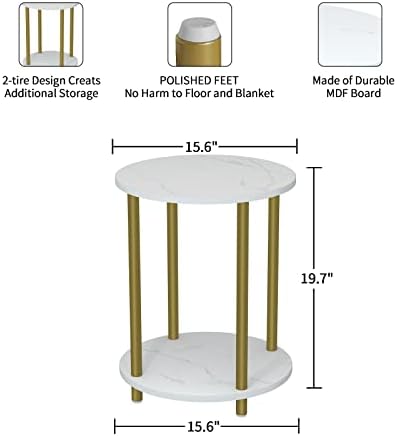 Lazyvan Gold Okrugli bočni sto, 2-slojni mali okrugli sto za kafu / noćni ormarić za dnevni boravak/spavaću