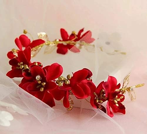 MXIAOXIA Moda Beautyful žene crveni cvijet traka za glavu vijenac vjenčanje vijenca cvjetna kruna plaža