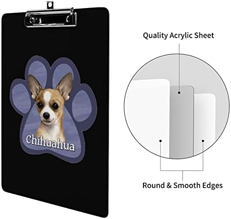 Chihuahua pas Paw akril Clipboards sa metalnom kopčom 12.5 X 8.5 Inch Cute Clip ploče za kancelarijski događaj