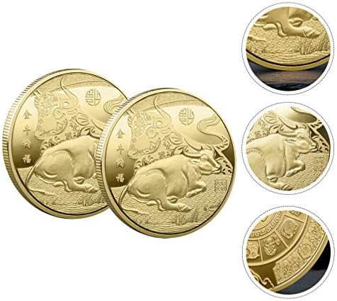 AMOSFUN 2 kom. The Ox Coin 2021 kineski zodijački suvenirni kovanice Kovanice Lucky Coins Collect Coin Feng