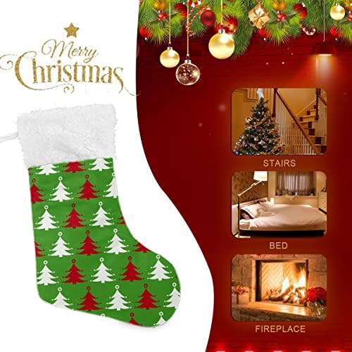 Božićne čarape crveno bijelo božićno stablo uzorak zelena bijela plišana manžetna Mercerizirane baršunaste