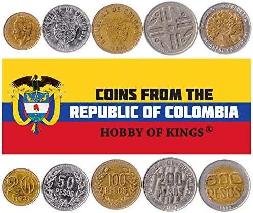 5 novčića iz Kolumbije | Kolumbijska kolekcija kovanica 20 50 100 200 500 Pesos | Cirkulirano 2004-2012
